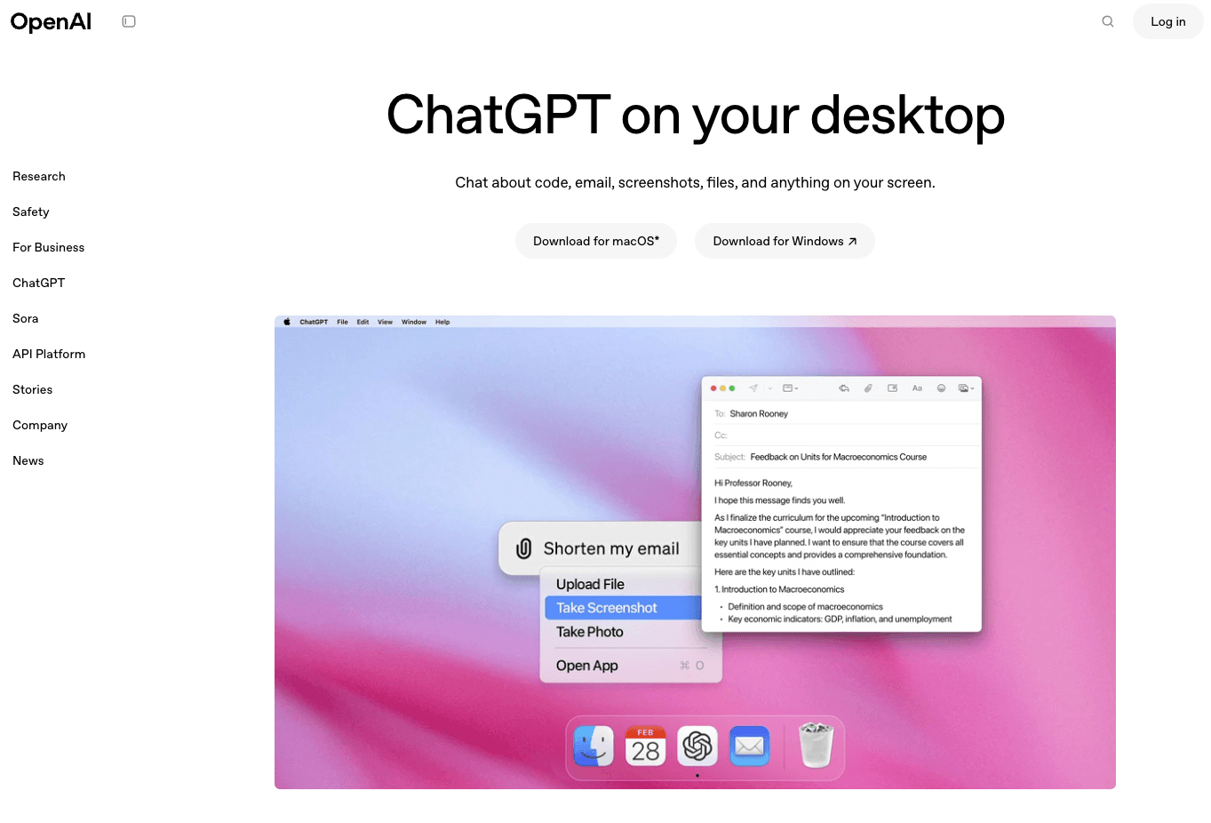 ChatGPT, Mac App, Homepage. 