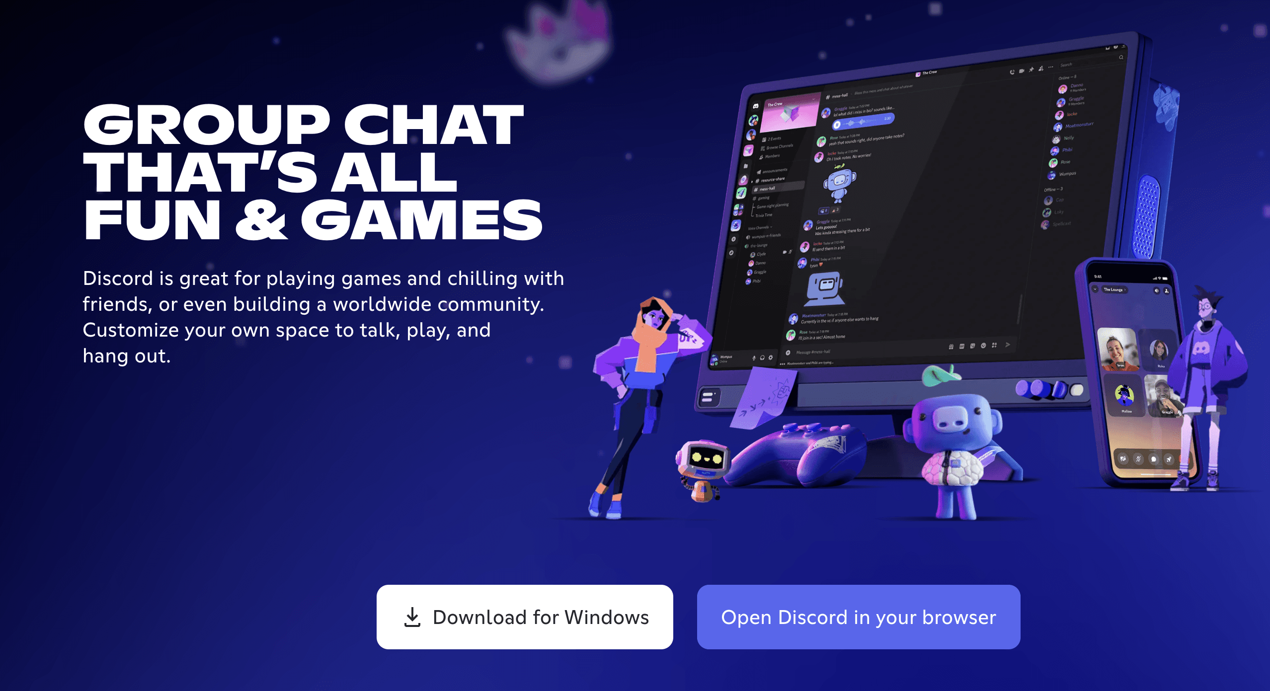 Discord chat app homepage screenshot 