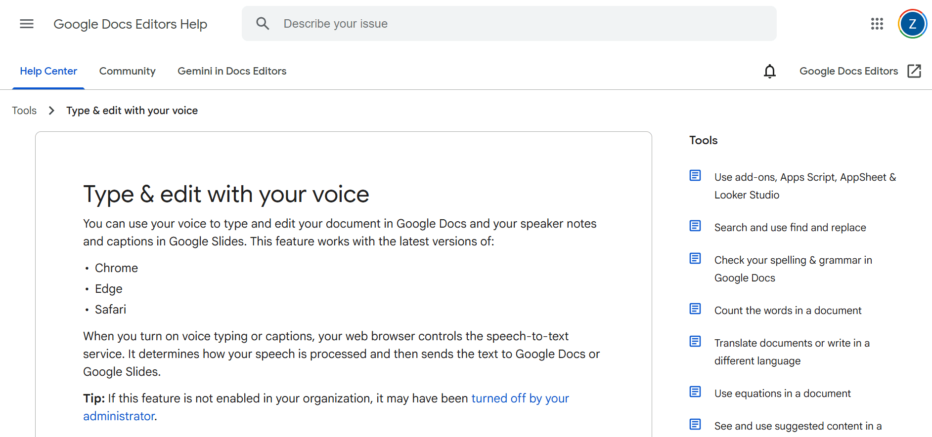 Google Docs – Voice Typing