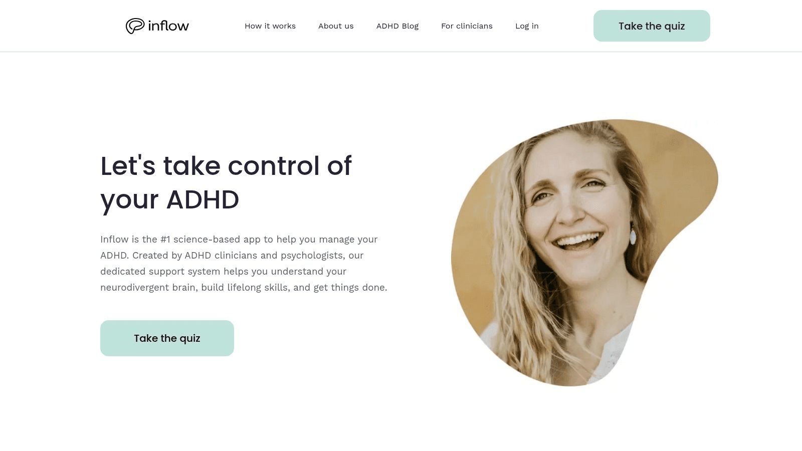 Inflow ADHD management app homepage screenshot