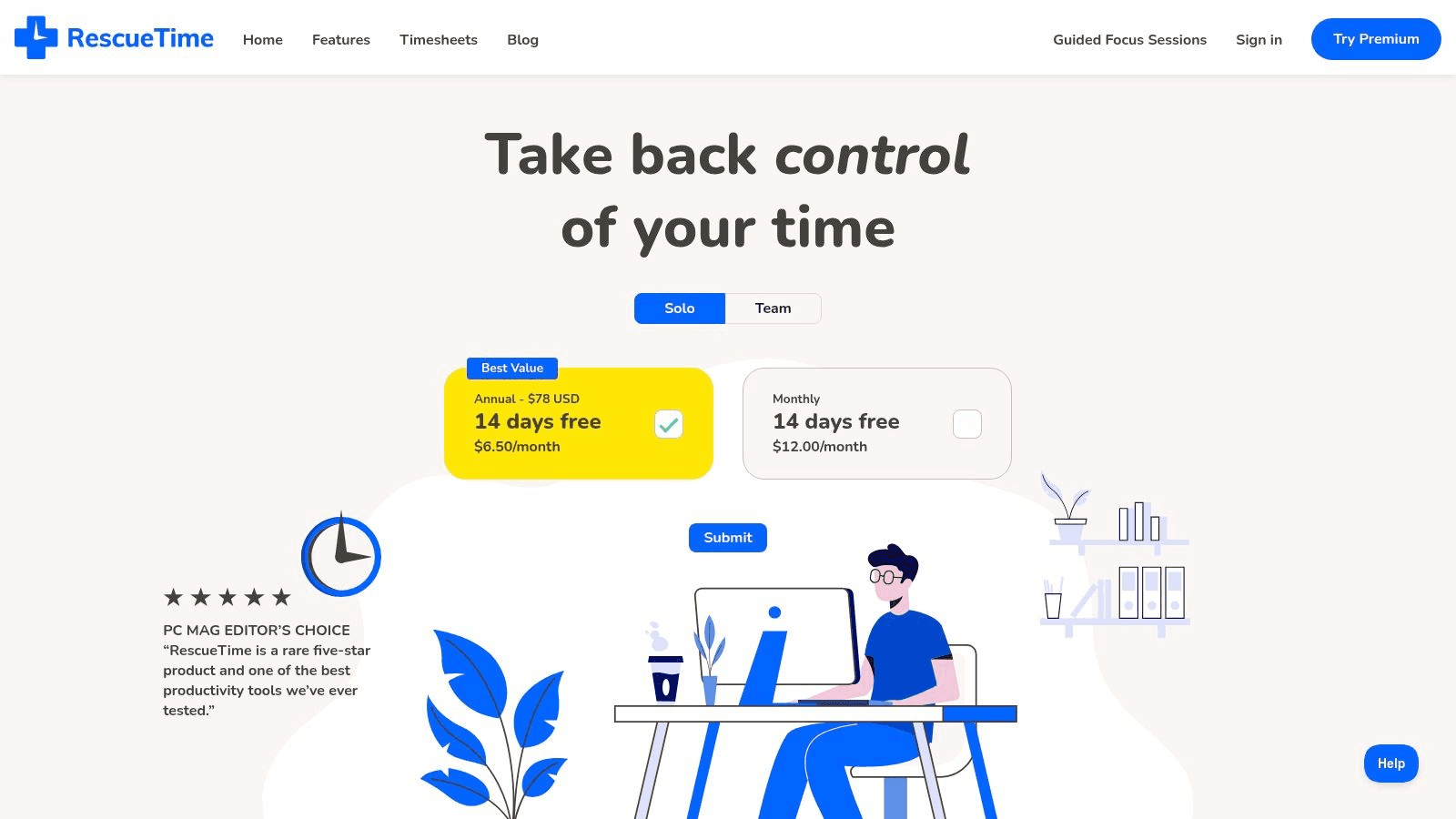 RescueTime homepage screenshot