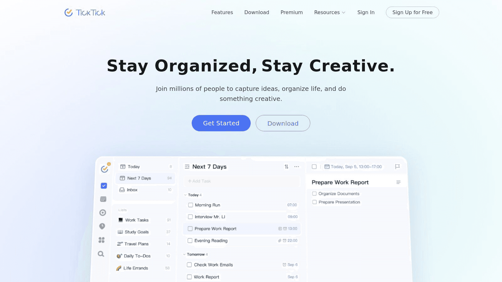 TickTick homepage screenshot