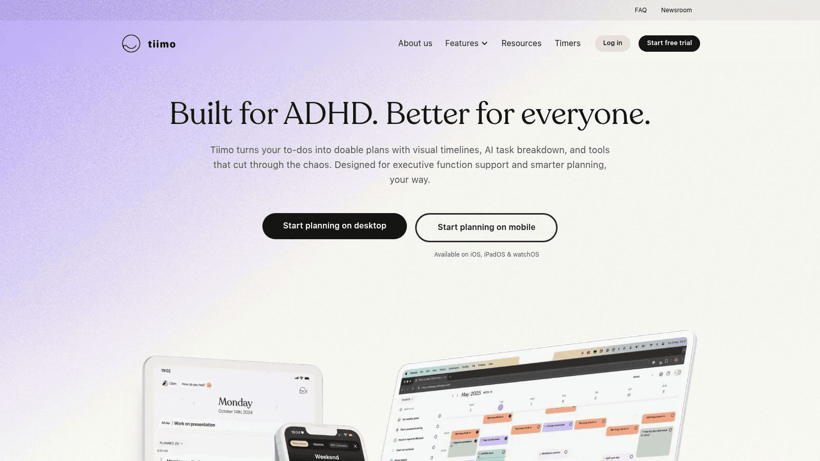Tiimo ADHD todo list app homepage screenshot