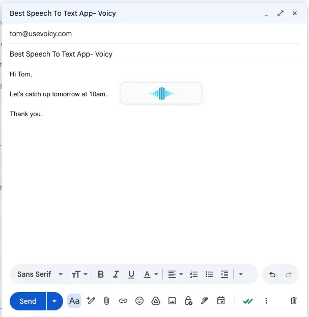 Voicy dictation in Gmail compose