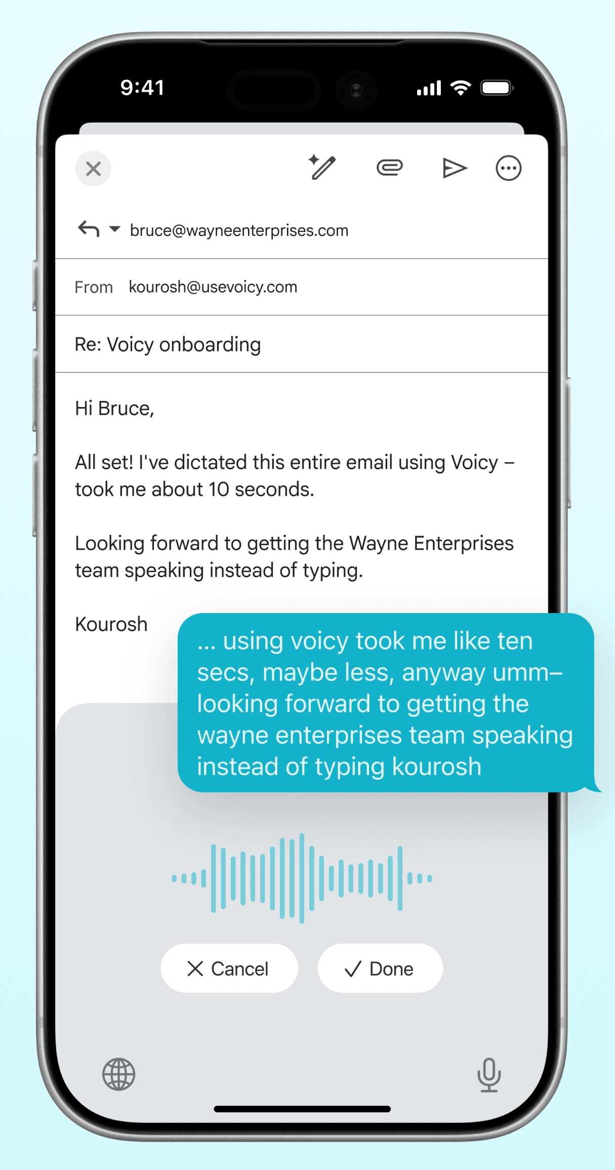 Voicy dictation on iPhone