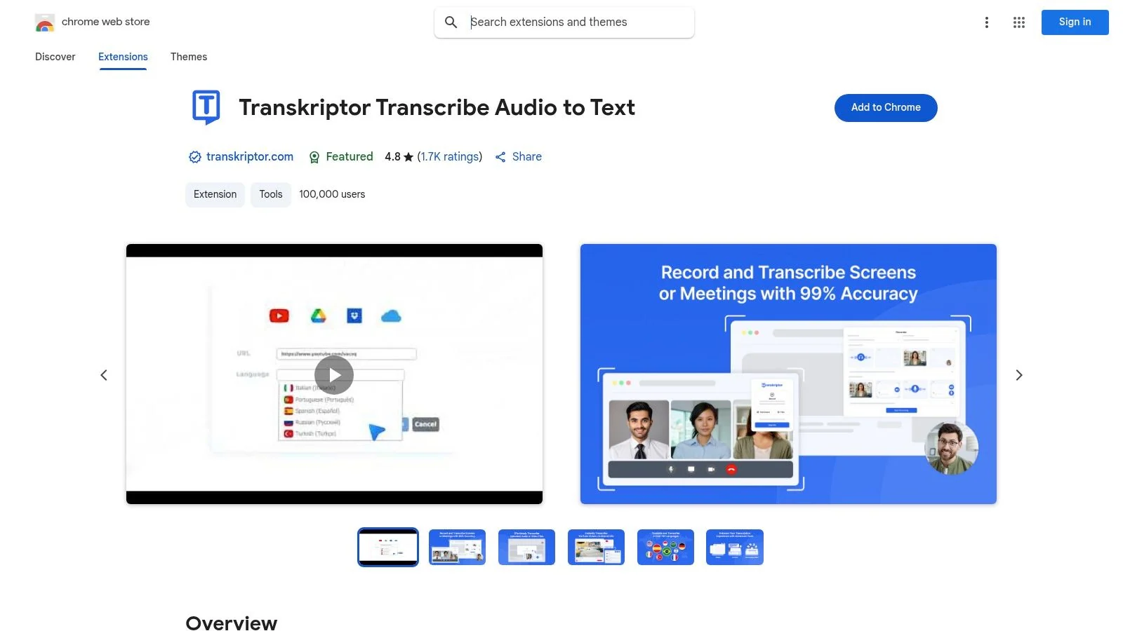 Transkriptor Chrome Extension