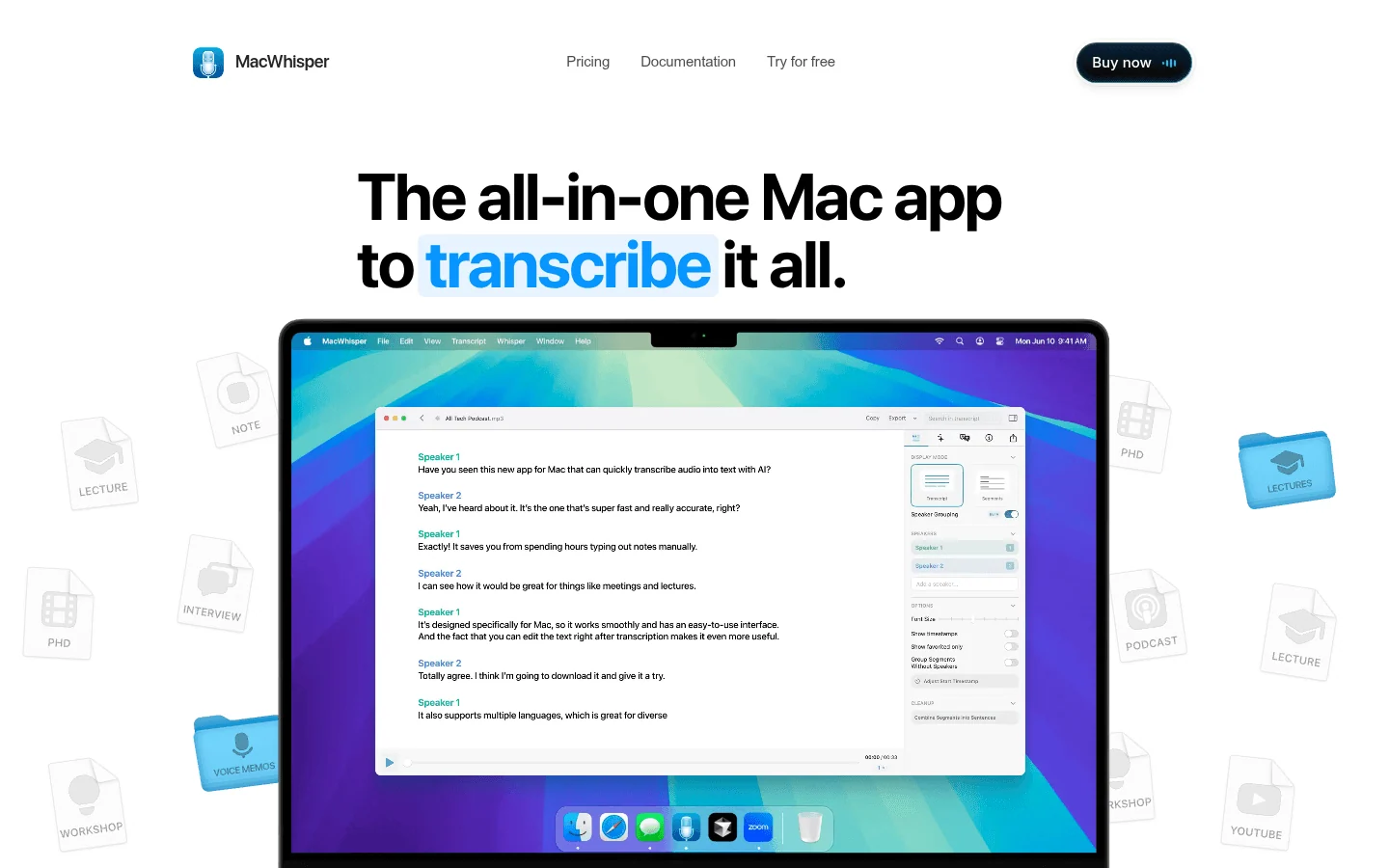 MacWhisper transcription and dictation homepage