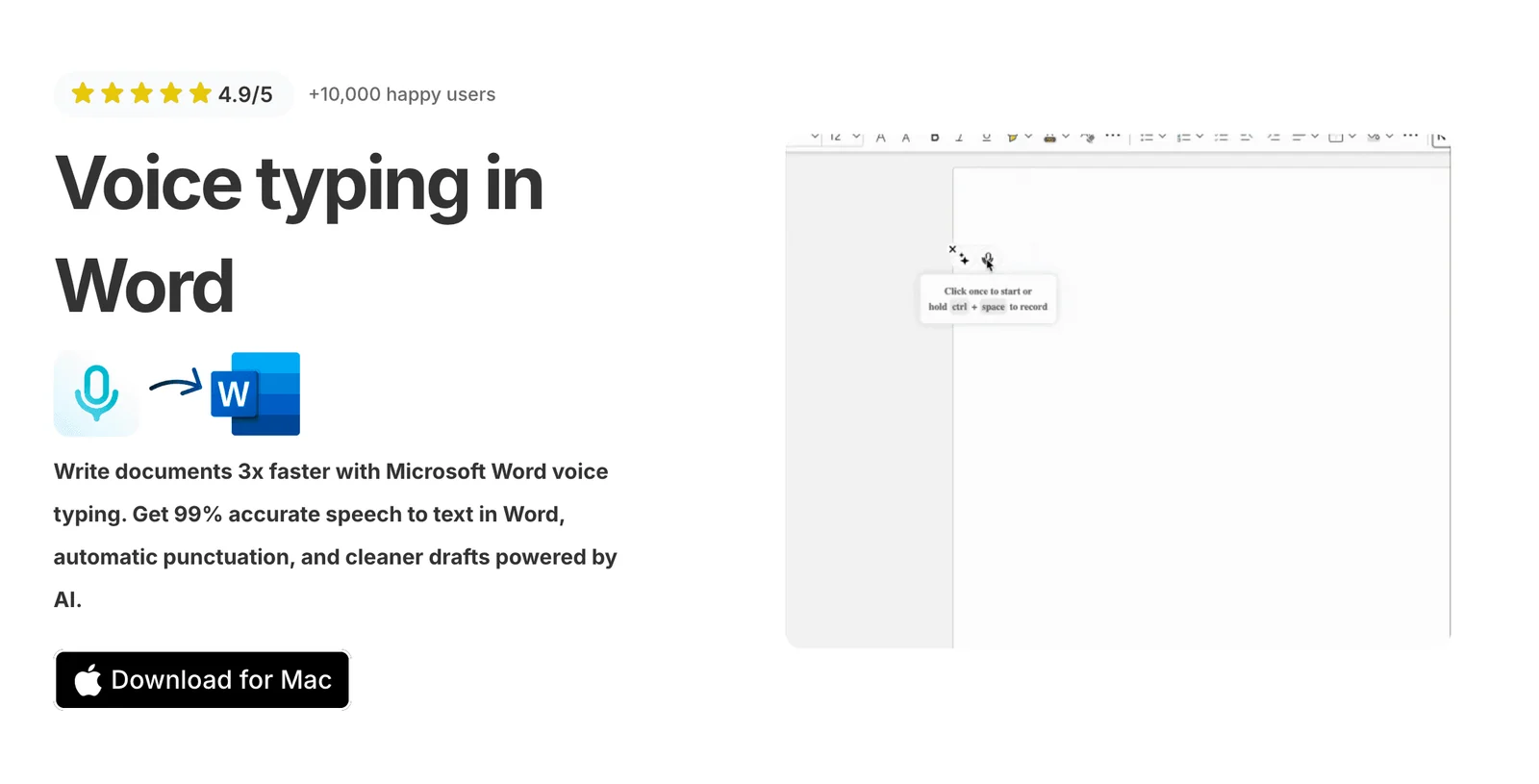 Voicy Typing in Word on Voicy homepage screenshot