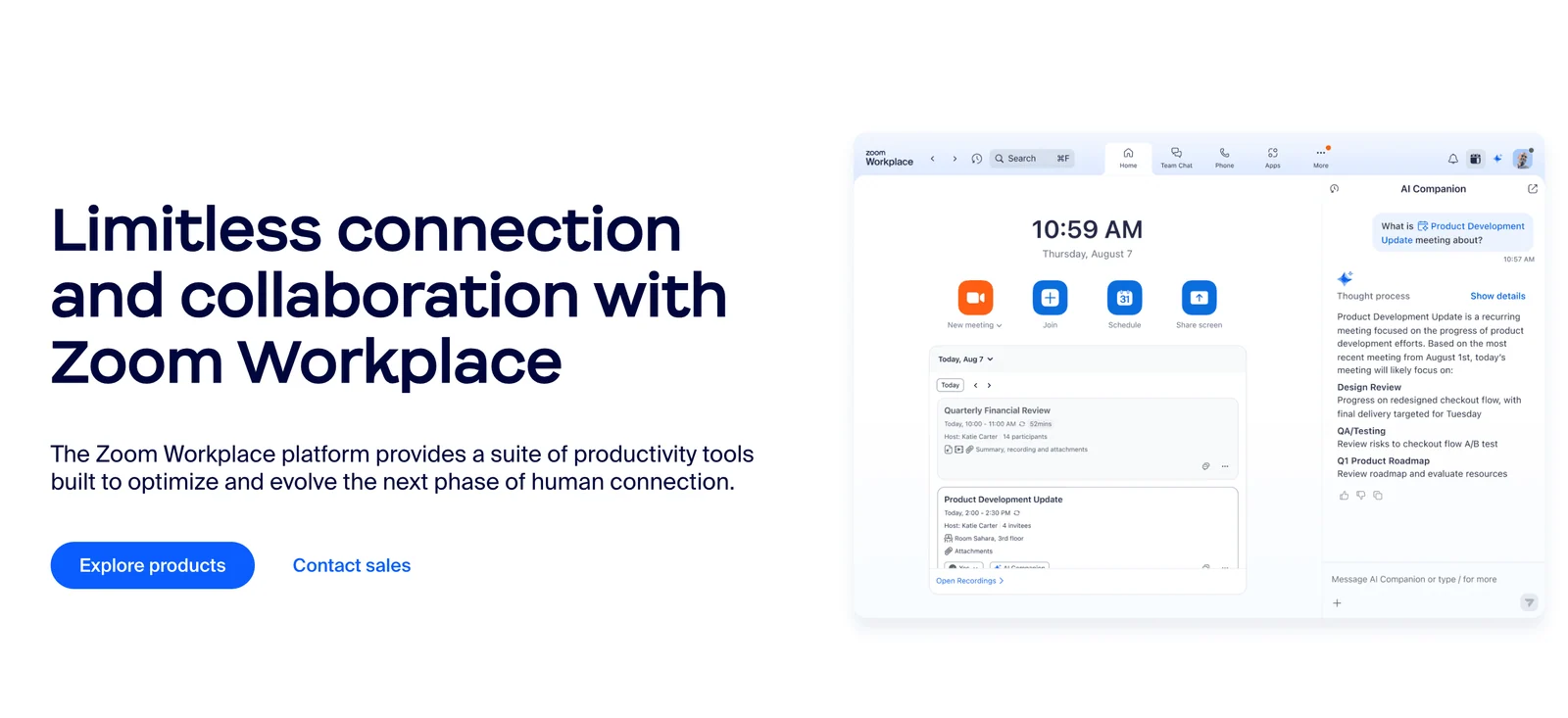 Zoom Meeting App homepage screenshot