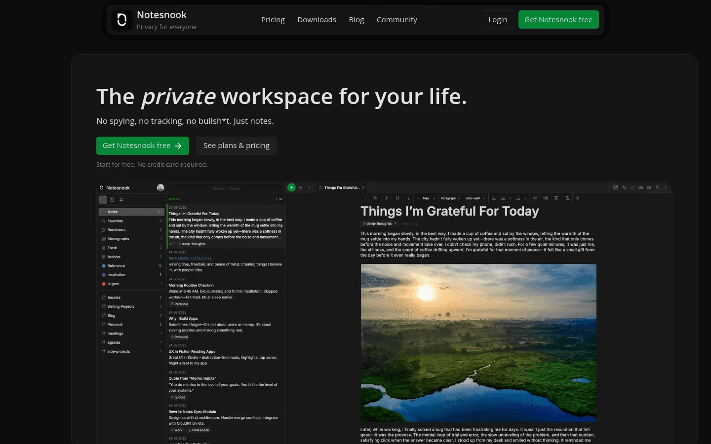 Notesnook notes app homepage screenshot