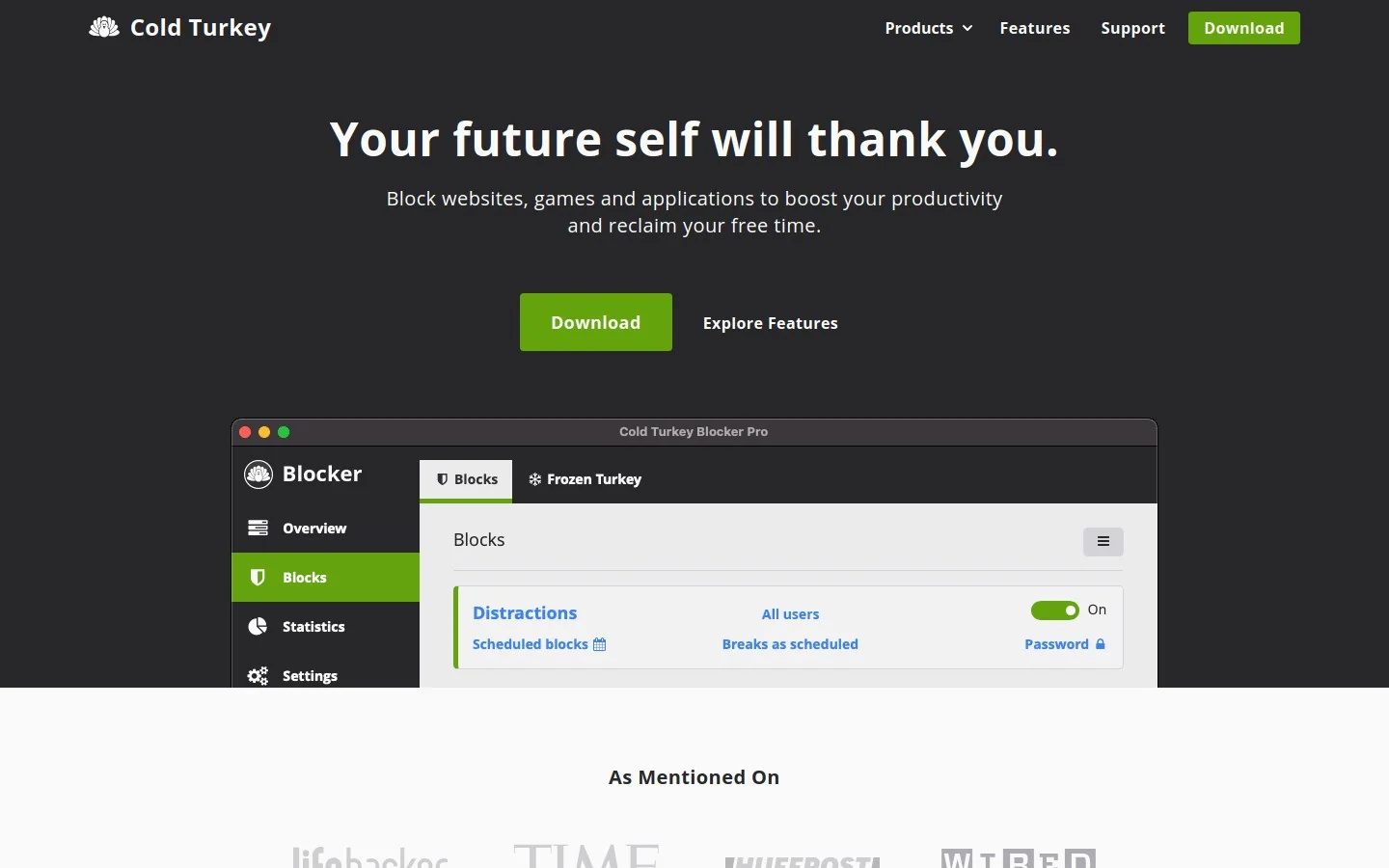 Cold Turkey Blocker homepage hero section