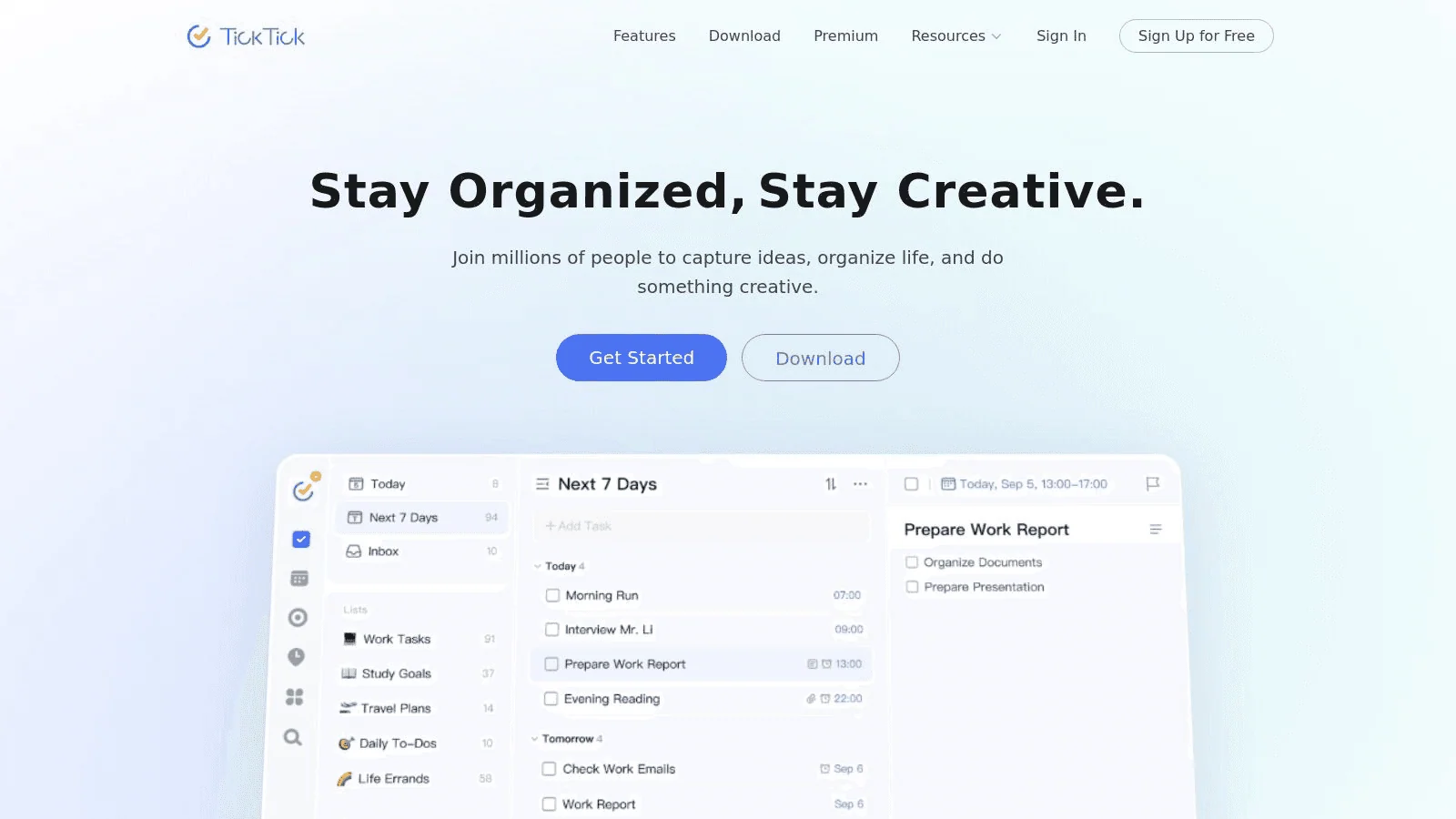 TickTick homepage screenshot