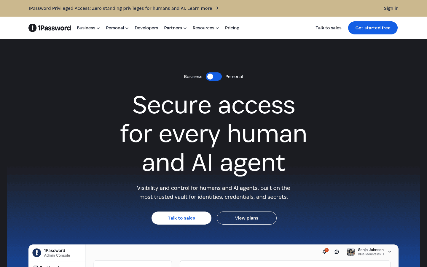 1Password homepage screenshot