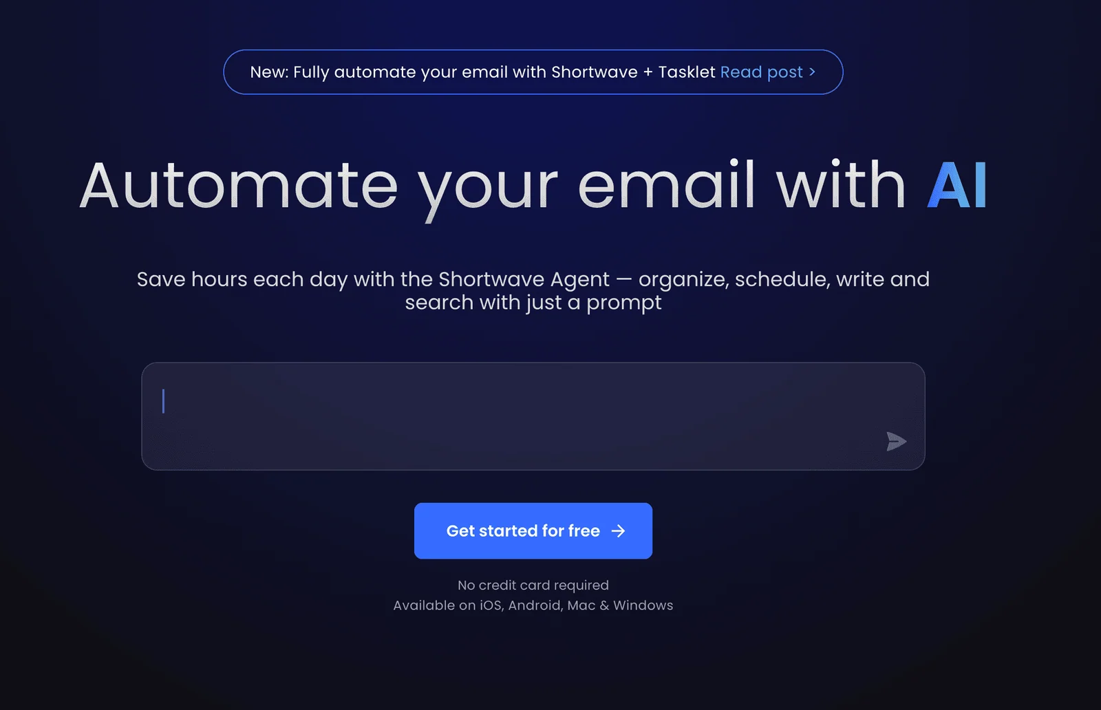 Shortwave AI homepage screenshot