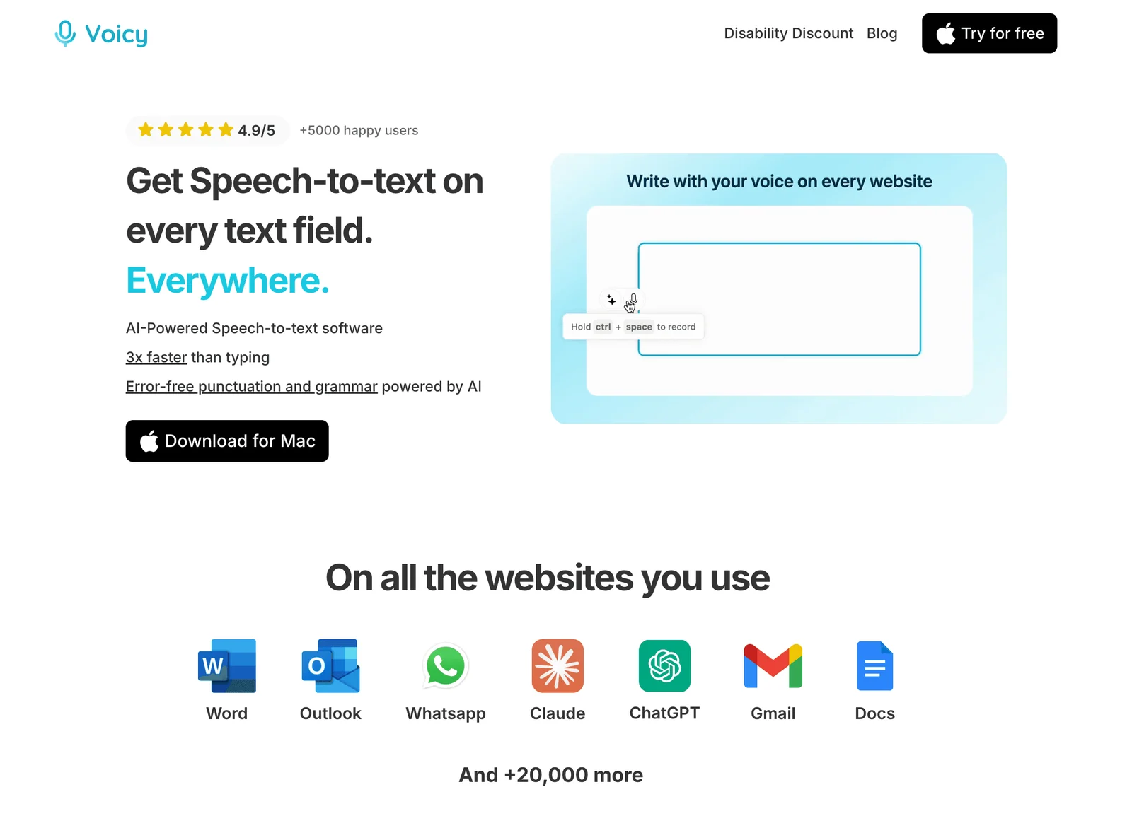 Voices, Speech-to-Text App, Homepage, Screenshot 