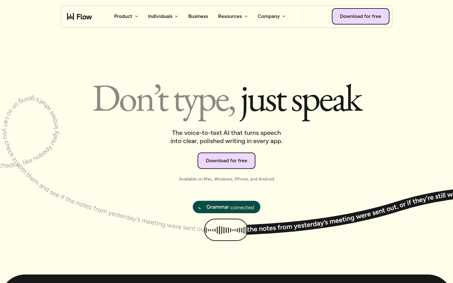 Wispr Flow homepage screenshot