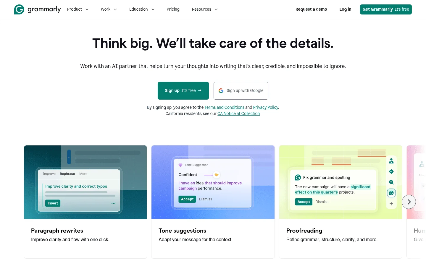 Grammarly homepage screenshot