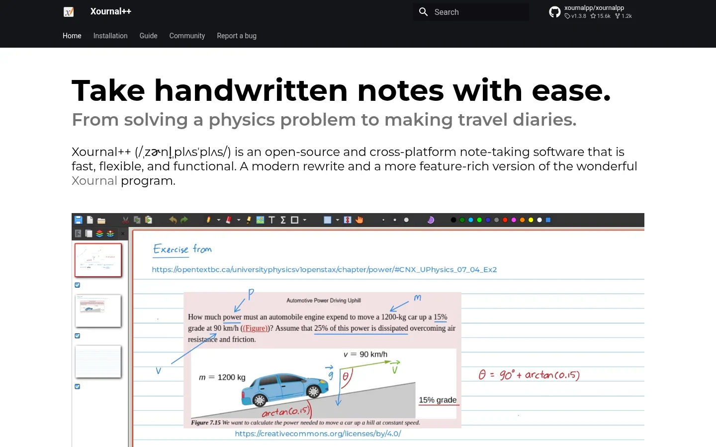 Xournal++ official website screenshot