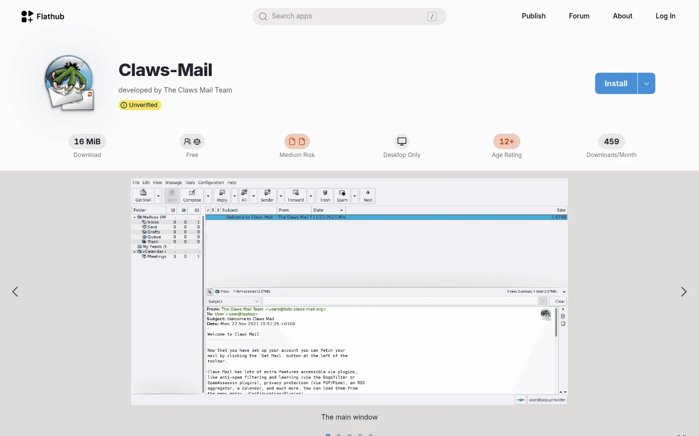 Claws Mail email client homepage screenshot