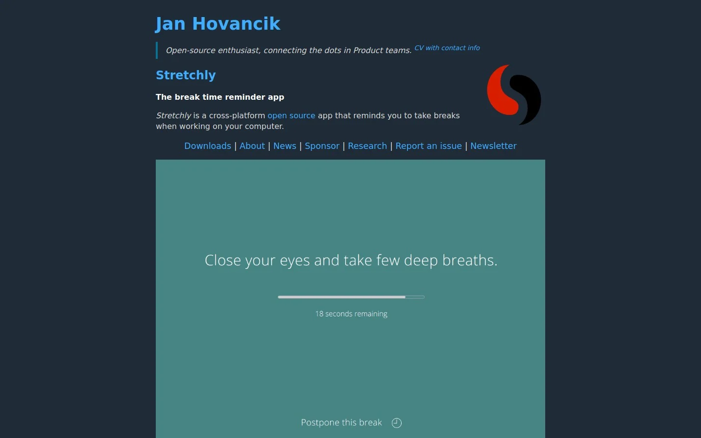 Stretchly homepage screenshot
