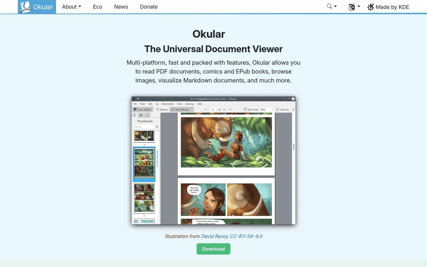 Okular PDF reader homepage screenshot