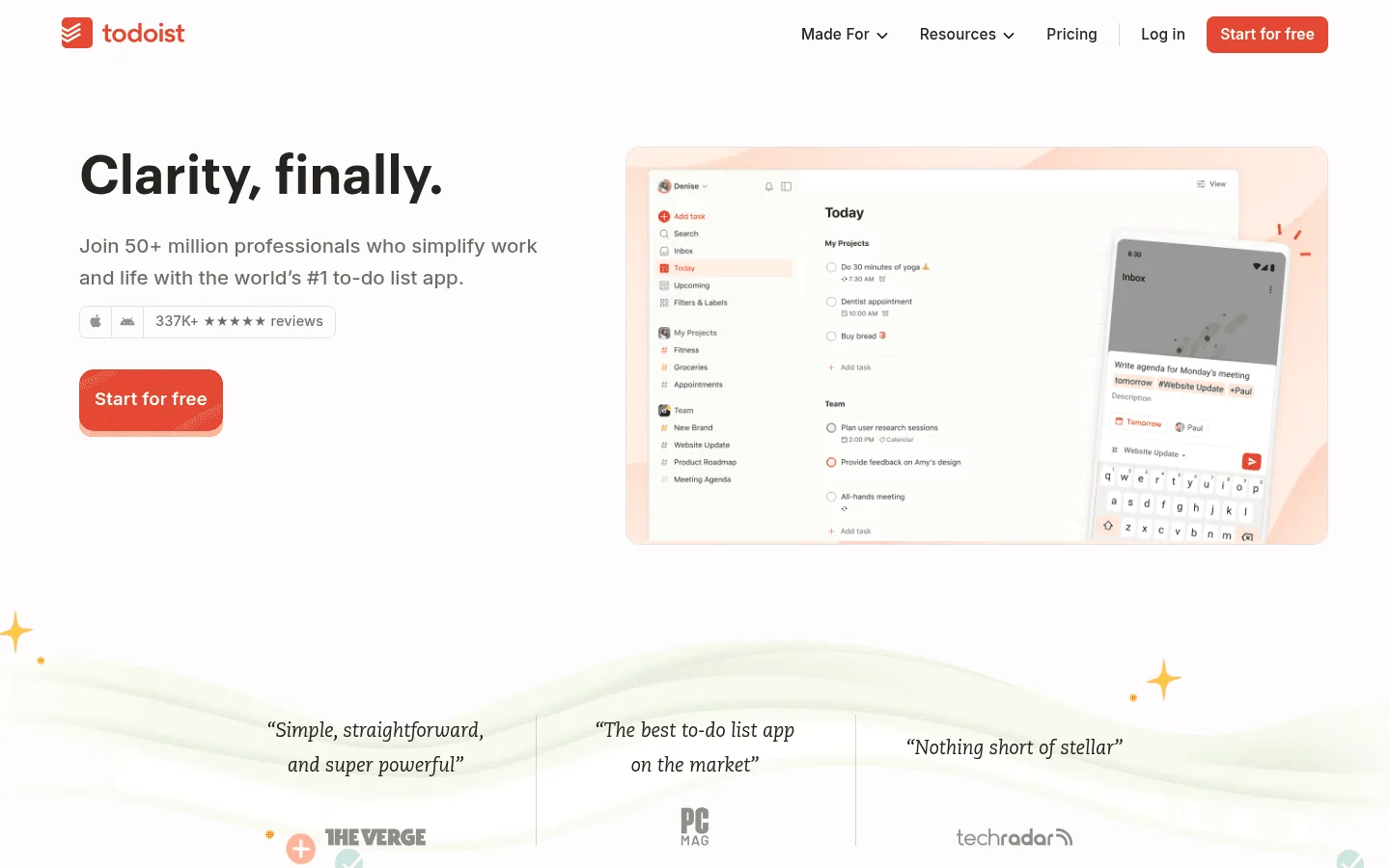 Todoist homepage screenshot