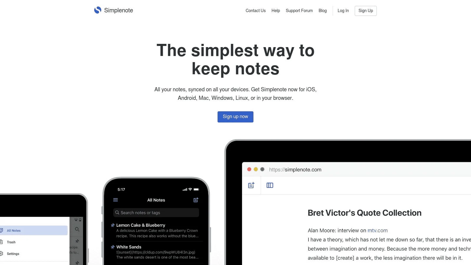 Screenshot of Simple Note note-taking app. 