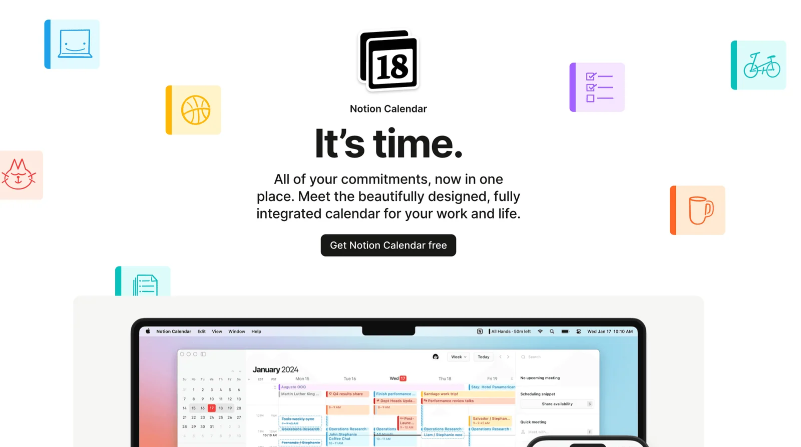 Screenshot of the Notion Calendar Homepage
