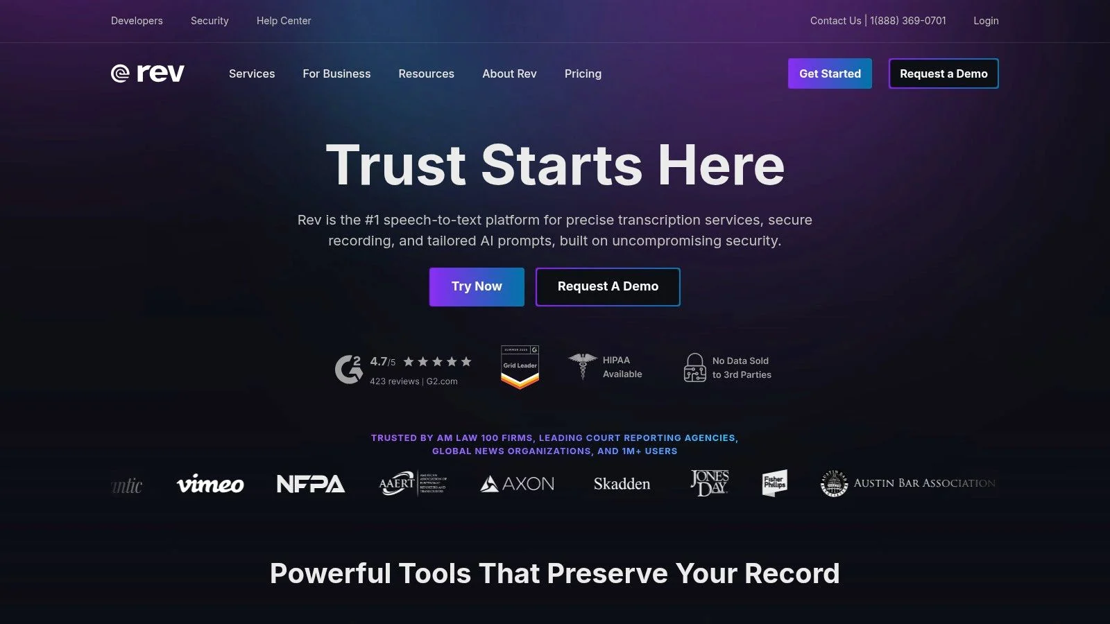 Rev homepage screenshot