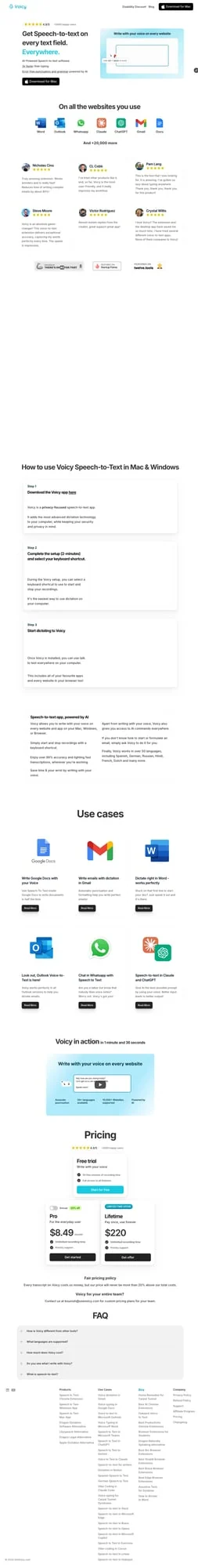 Voicy dictation app homepage screenshot