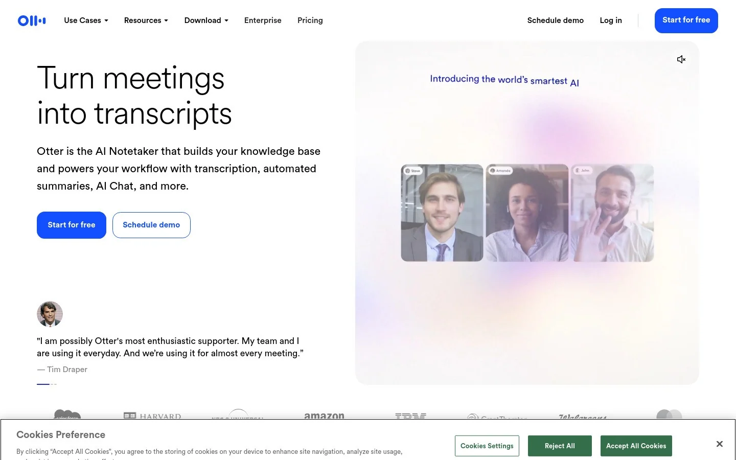 Otter.ai homepage screenshot