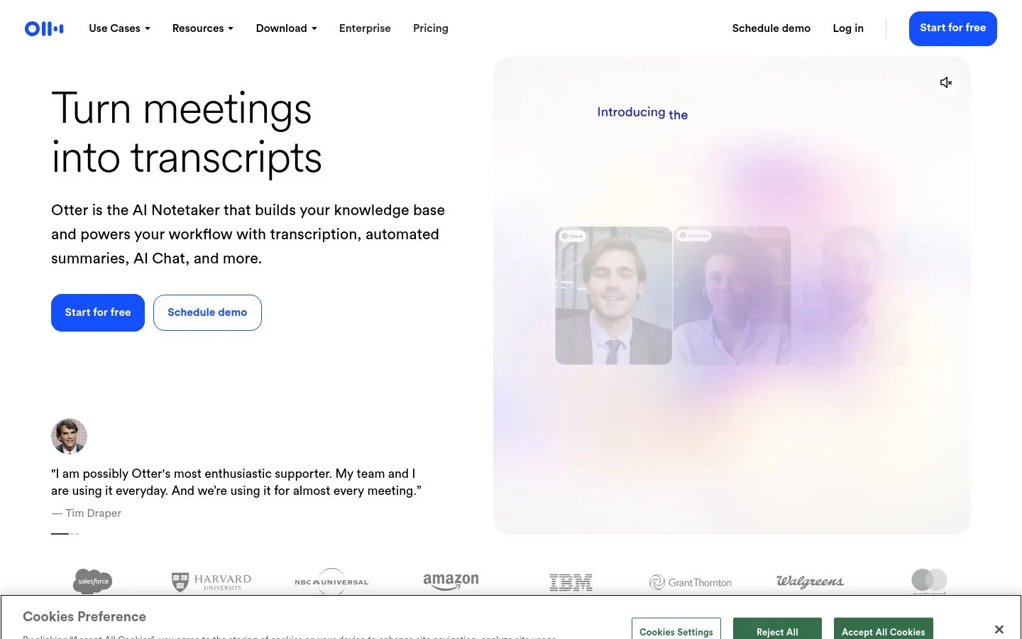 Otter AI homepage screenshot