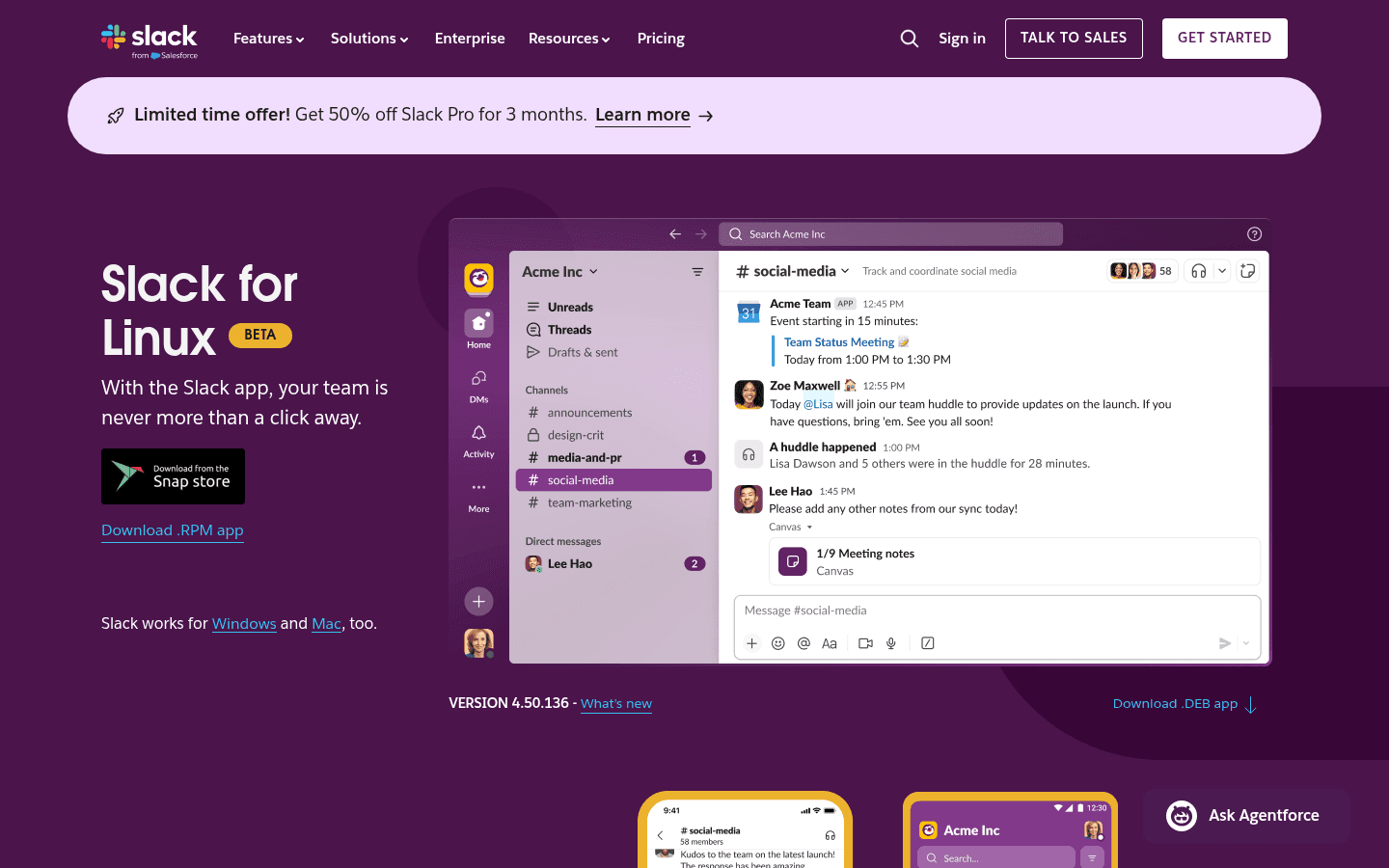 Slack Linux download page screenshot