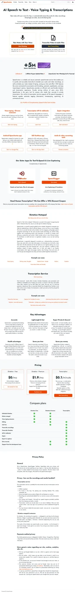 Speechnotes Android dictation app for long voice notes
