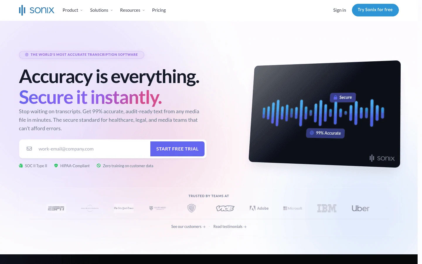 Sonix transcription software homepage screenshot