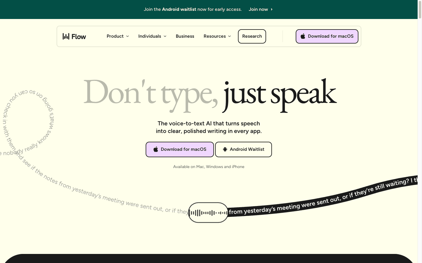 Wispr Flow homepage screenshot