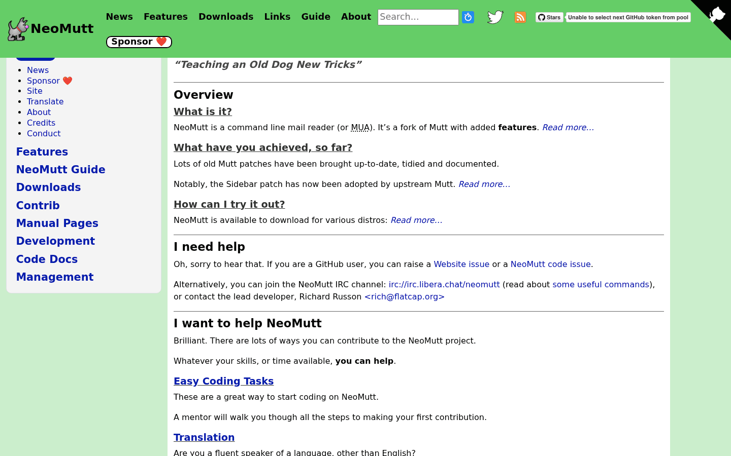 NeoMutt terminal email client homepage screenshot
