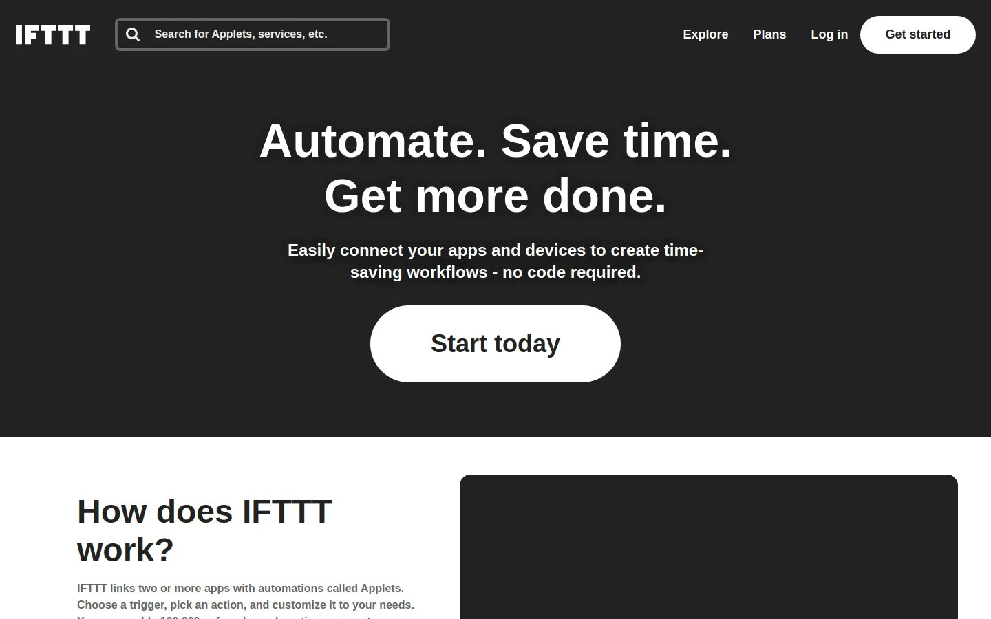 IFTTT homepage hero section showing automation platform