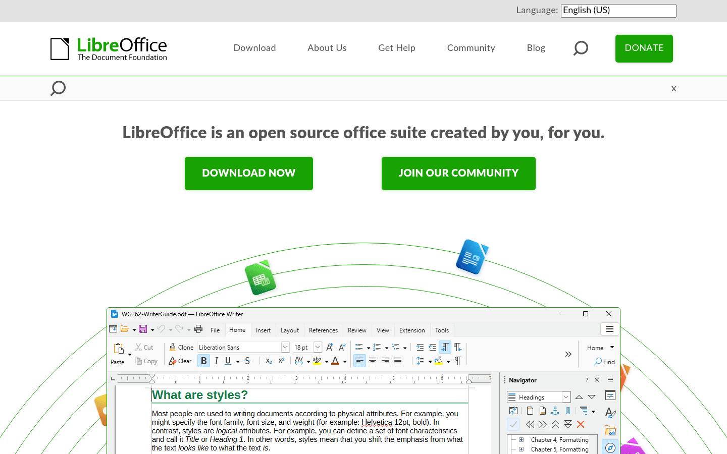 LibreOffice homepage screenshot