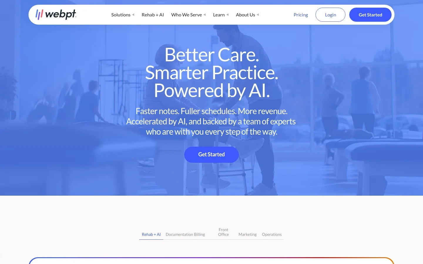 WebPT occupational therapy software homepage screenshot