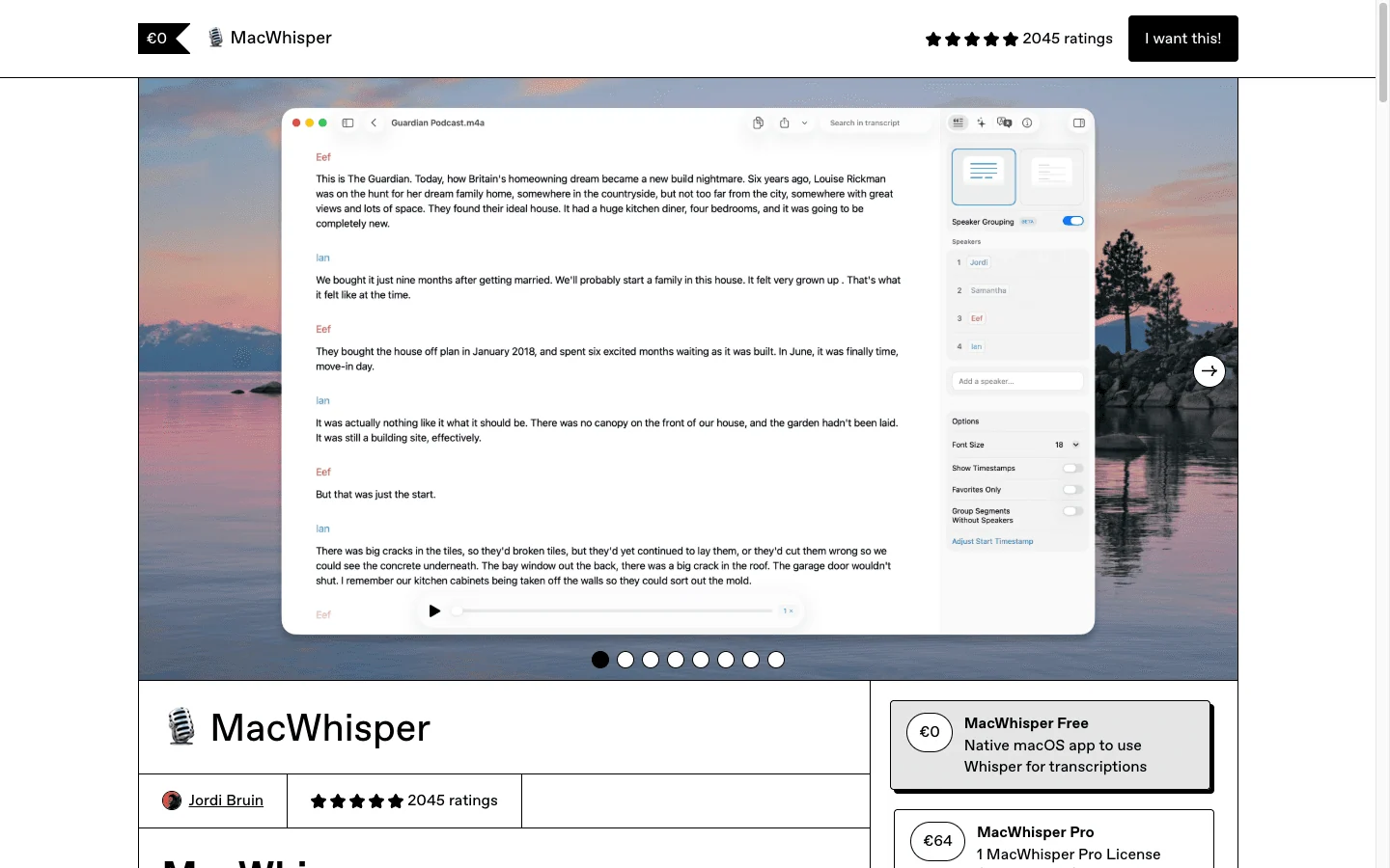 MacWhisper homepage screenshot
