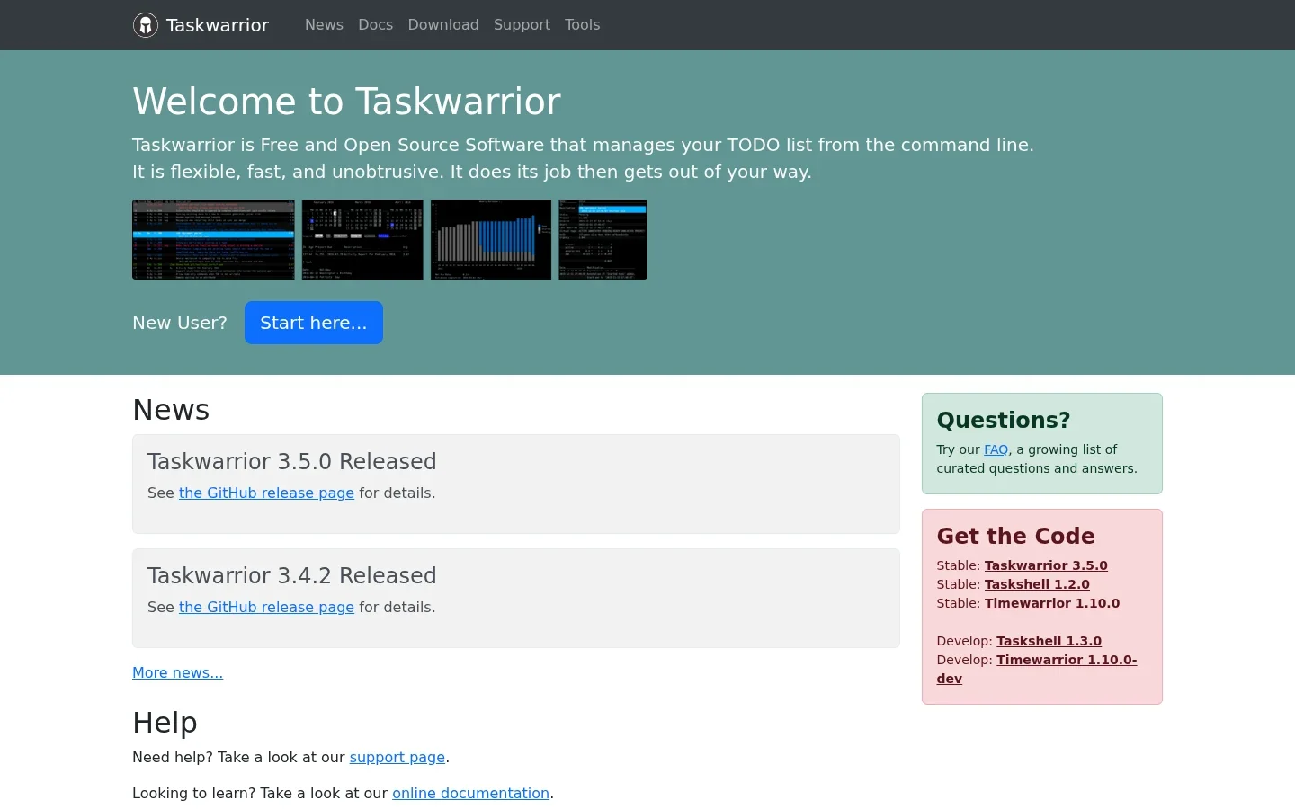 Taskwarrior official website screenshot