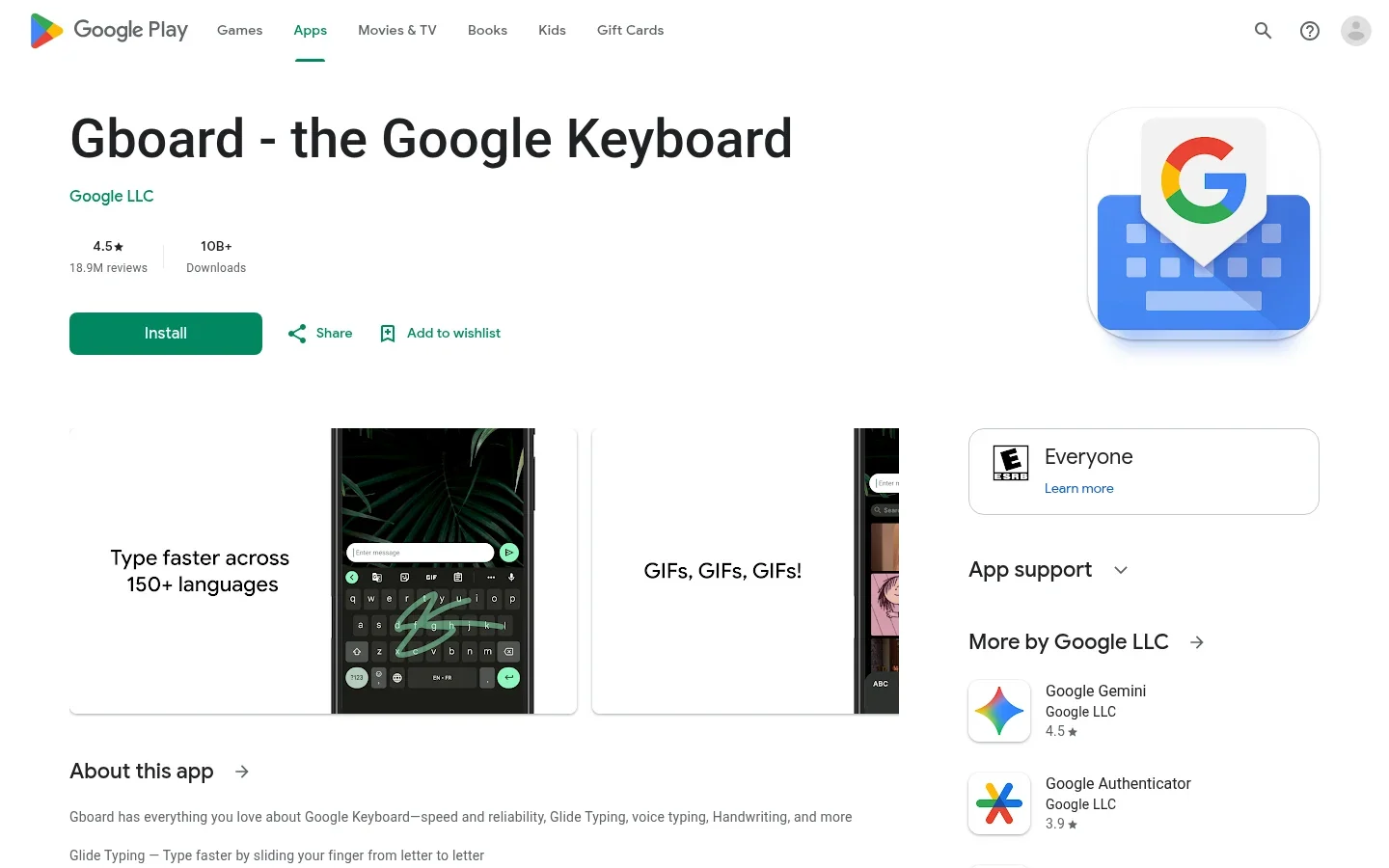 Gboard official Google Play product page