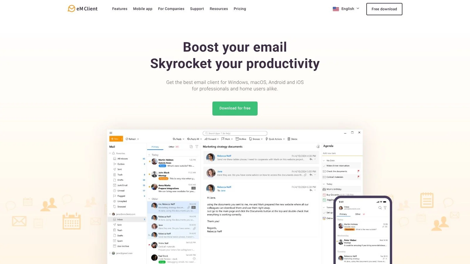 eM Client homepage screenshot