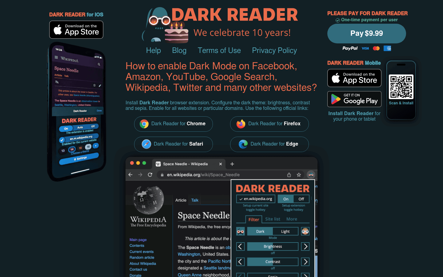 Dark Reader homepage screenshot
