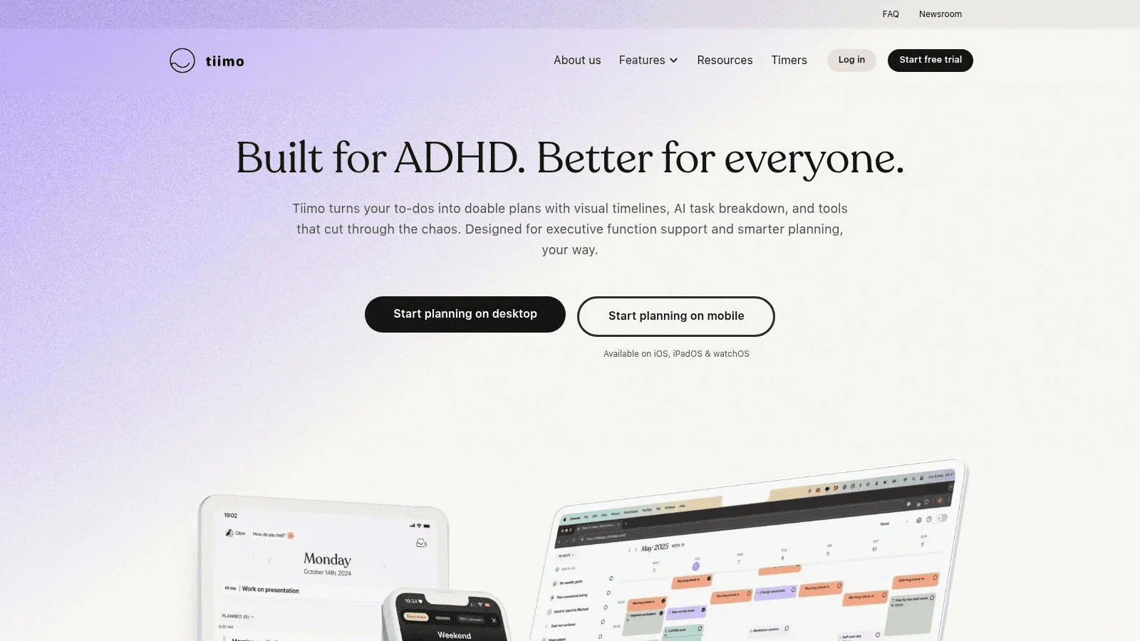 Tiimo ADHD todo list app homepage screenshot