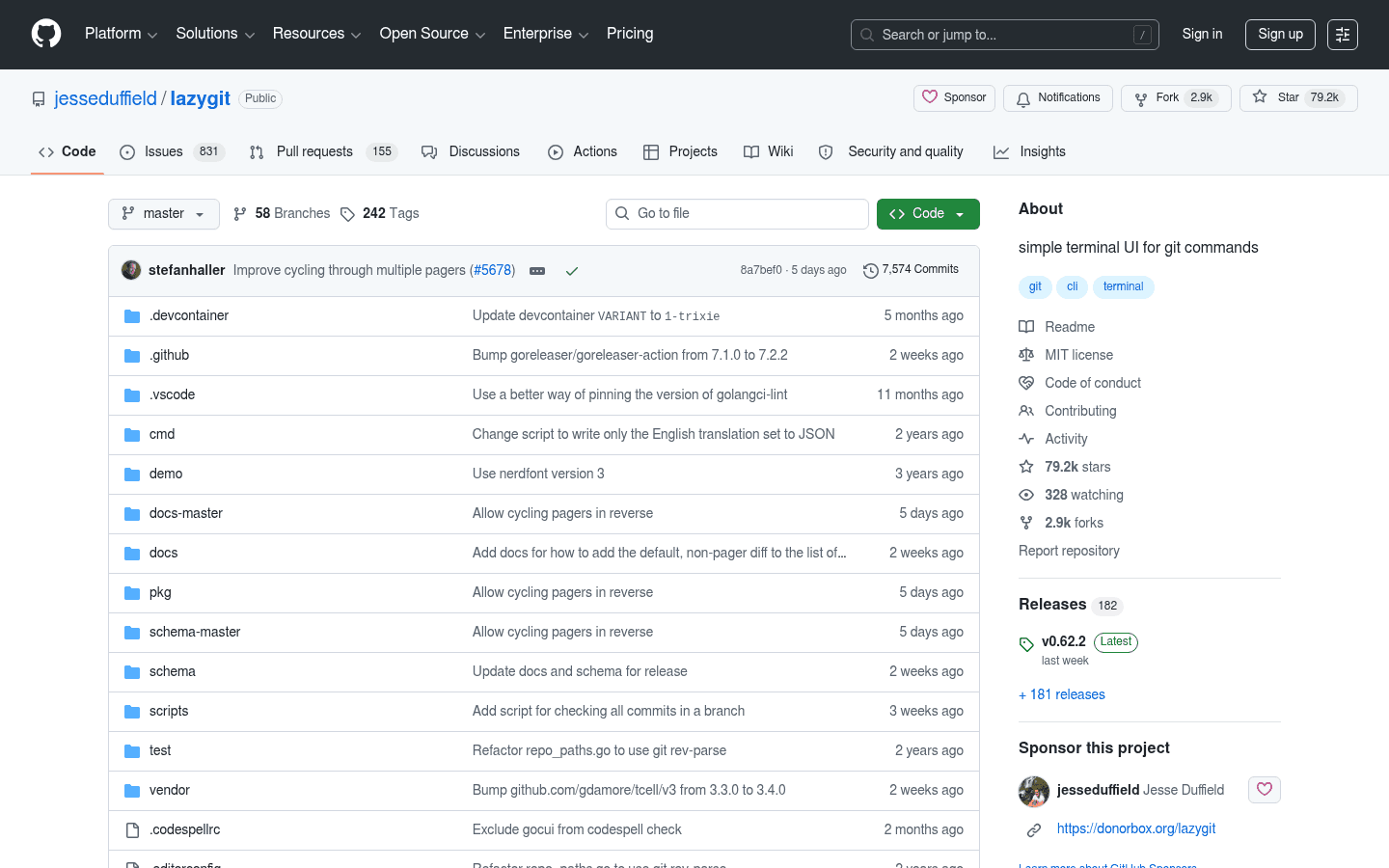 Lazygit GitHub repository screenshot