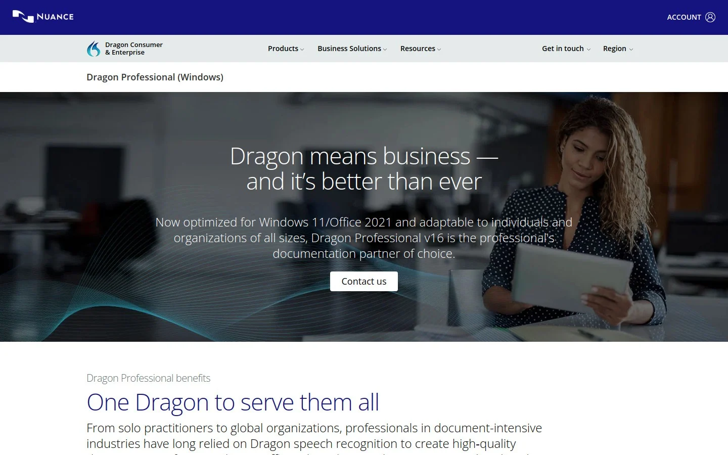 Dragon Professional homepage screenshot