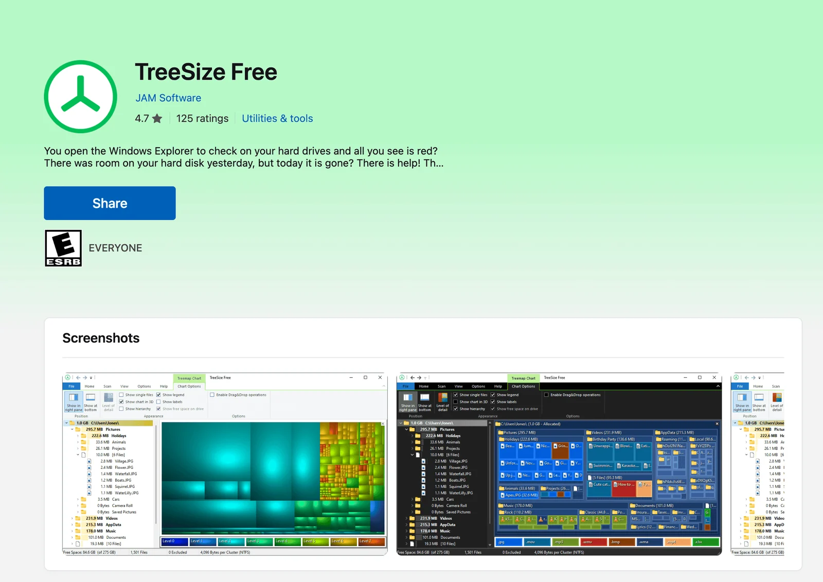 TreeSize Windows Explorer App Homepage Screenshot
