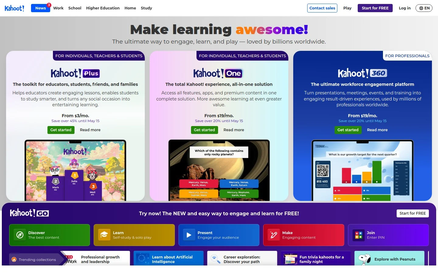 Kahoot homepage screenshot